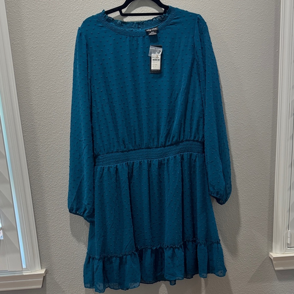 💎 NWT City Chic Teal Tiered Dress w/ Textured Dot Design – Size M 💎